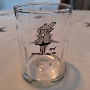 Vintage Barware B.C. Comic Johnny Hart Caveman Pinched Glass‎ Tumbler Drinkware